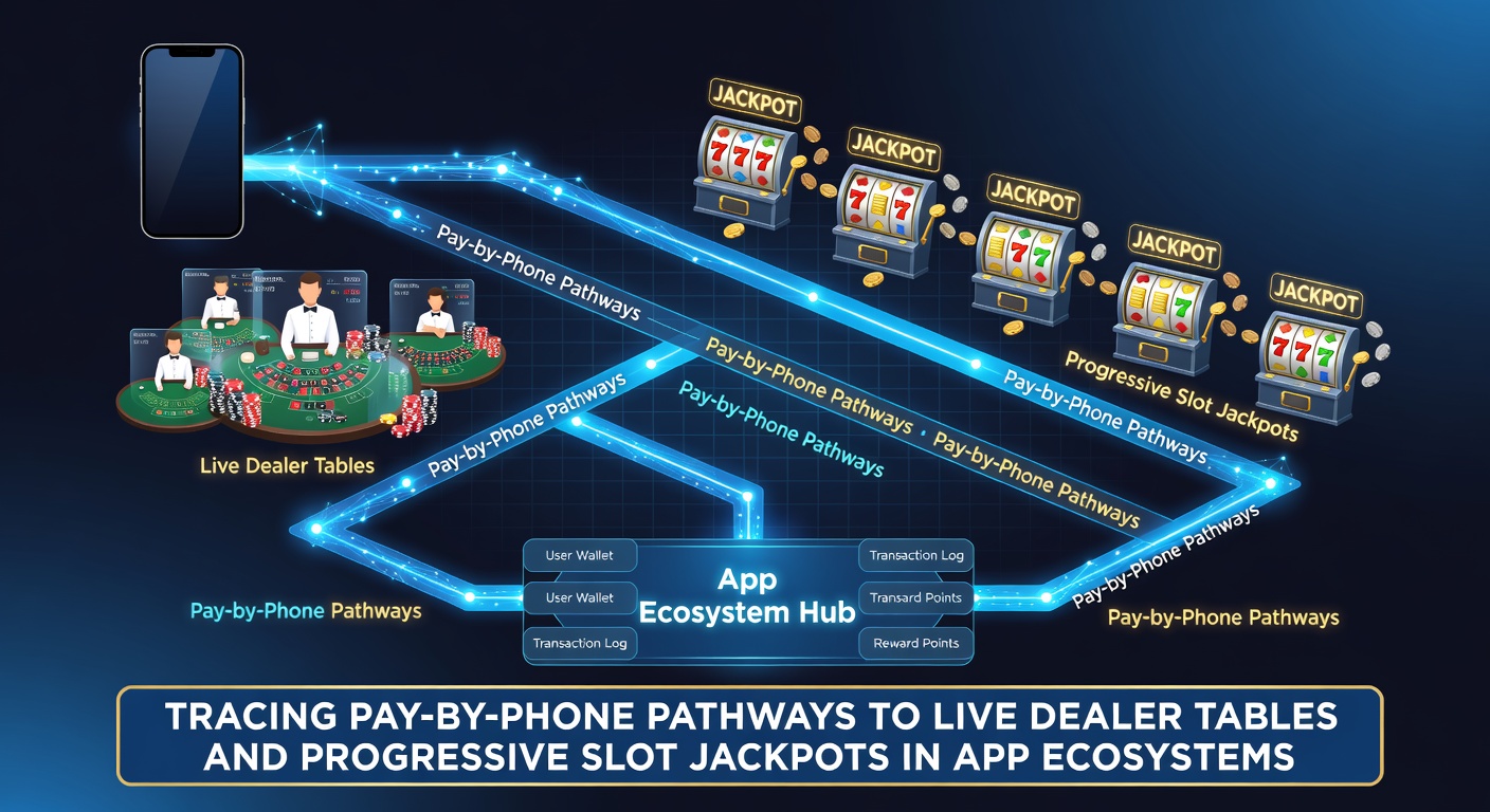 Network diagram illustrating phone payment routes leading to live dealer sessions and progressive jackpot accumulations